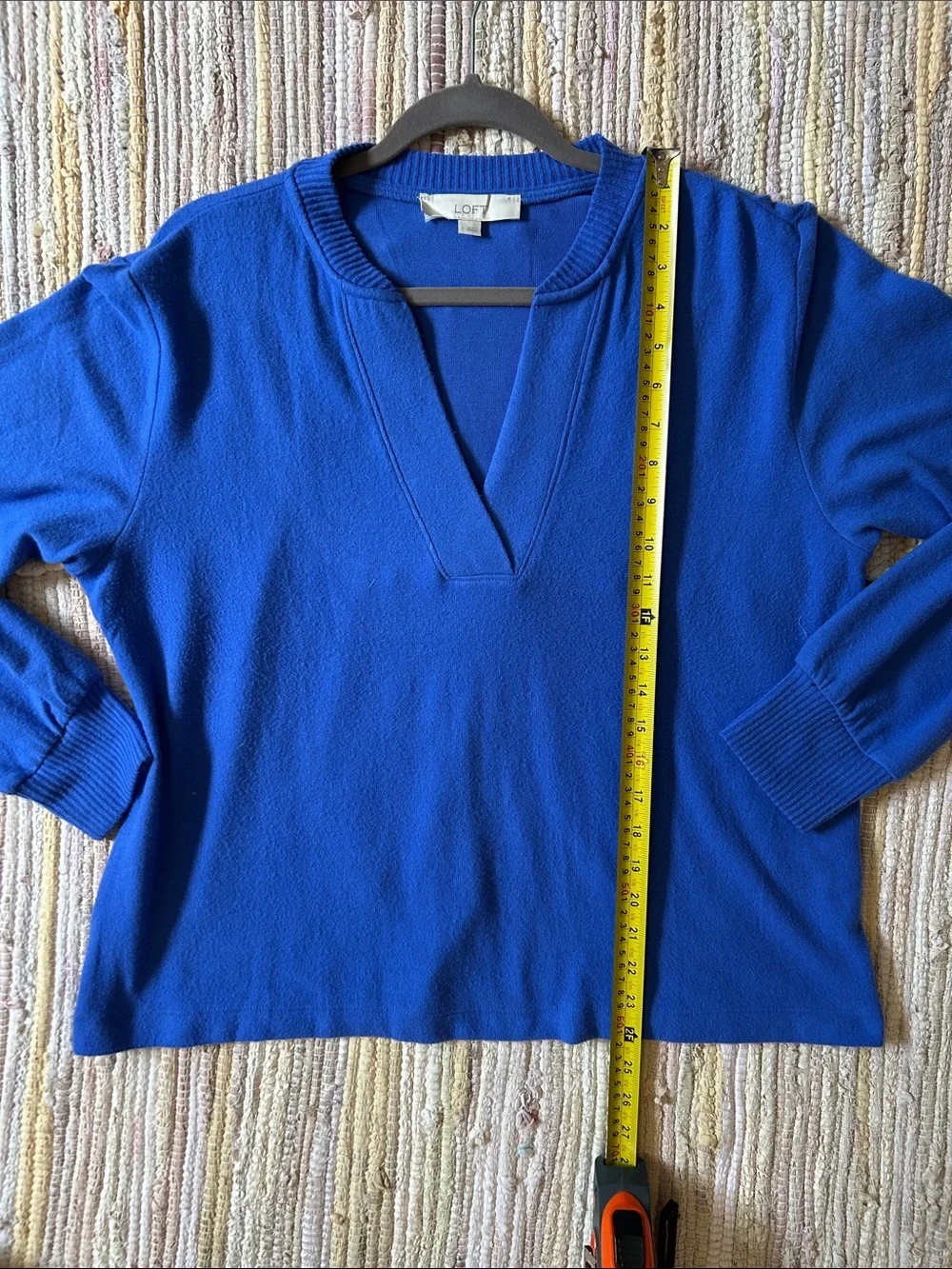 LOFT Cobalt Blue Split Neck Ribbed Cuff Knit Blouse Top Large